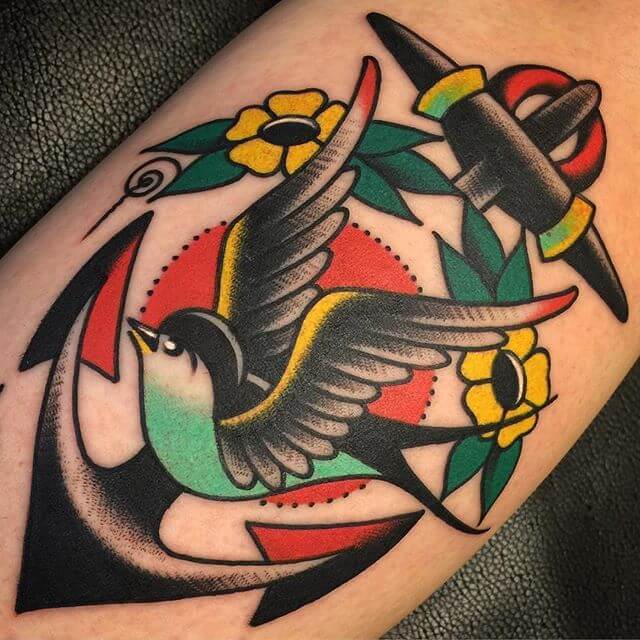 tattoo- anchor -color- bird