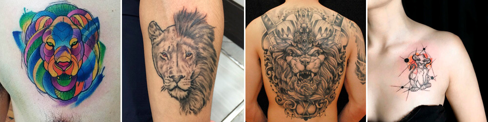 Tattoos Lions Watercolor, geometric, color , chest, arm , back, shoulder, Small and Large